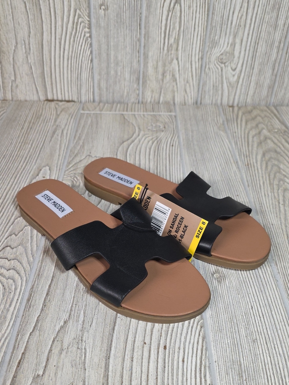 Steve Madden Roceen Black Leather Slide Sandals Womens Size 8 NWT - Picture 10 of 11